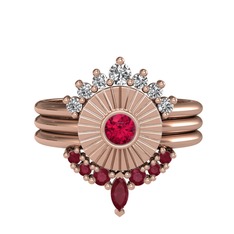 Minimal Tria Cora Yüzük - Swarovski, rodolit garnet ve kök yakut 18 ayar rose altın yüzük #13p3kkg