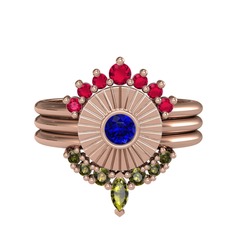Minimal Tria Cora Yüzük - Rodolit garnet, lab safir ve peridot 14 ayar rose altın yüzük #13uj46a