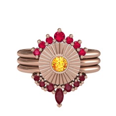 Minimal Tria Cora Yüzük - Rodolit garnet, sitrin ve kök yakut 18 ayar rose altın yüzük #13ypcnx