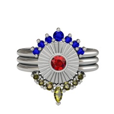 Minimal Tria Cora Yüzük - Lab safir, garnet ve peridot 8 ayar beyaz altın yüzük #141s67e