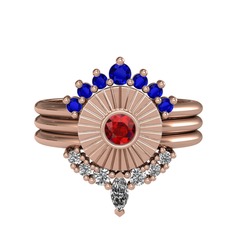Lab safir, garnet ve swarovski 8 ayar rose altın yüzük