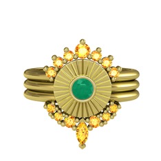 Minimal Tria Cora Yüzük - Sitrin ve kök zümrüt 14 ayar altın yüzük #14d7nir