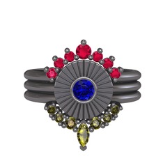 Minimal Tria Cora Yüzük - Rodolit garnet, lab safir ve peridot 925 ayar siyah rodyum kaplama gümüş yüzük #14hjxdm