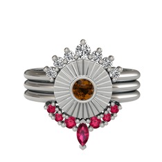 Swarovski, dumanlı kuvars ve rodolit garnet 14 ayar beyaz altın yüzük