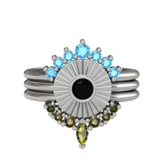 Akuamarin, siyah zirkon ve peridot 925 ayar gümüş yüzük