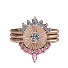 Minimal Tria Cora Yüzük - Pırlanta ve pembe kuvars 14 ayar rose altın yüzük (0.58 karat) #1583qzf