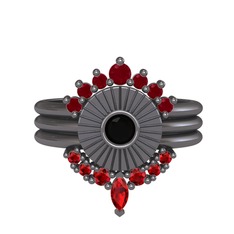 Minimal Tria Cora Yüzük - Kök yakut, siyah zirkon ve garnet 925 ayar siyah rodyum kaplama gümüş yüzük #160zwxv