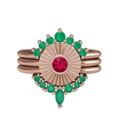 Kök zümrüt ve rodolit garnet 18 ayar rose altın yüzük