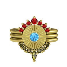 Minimal Tria Cora Yüzük - Garnet, akuamarin ve peridot 14 ayar altın yüzük #166g5wg