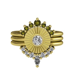 Minimal Tria Cora Yüzük - Peridot ve swarovski 8 ayar altın yüzük #16a0y60