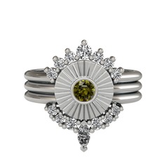 Swarovski, peridot ve beyaz zirkon 14 ayar beyaz altın yüzük