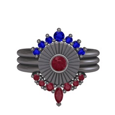 Minimal Tria Cora Yüzük - Lab safir ve kök yakut 925 ayar siyah rodyum kaplama gümüş yüzük #16nt6z9