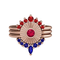 Minimal Tria Cora Yüzük - Garnet, rodolit garnet ve lab safir 8 ayar rose altın yüzük #16q2hfv