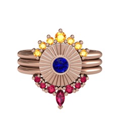 Minimal Tria Cora Yüzük - Sitrin, lab safir ve rodolit garnet 8 ayar rose altın yüzük #16w3048
