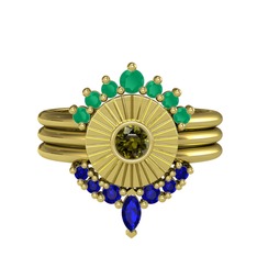 Minimal Tria Cora Yüzük - Kök zümrüt, peridot ve lab safir 8 ayar altın yüzük #16xz49