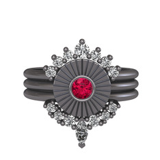 Minimal Tria Cora Yüzük - Beyaz zirkon ve rodolit garnet 925 ayar siyah rodyum kaplama gümüş yüzük #16zwy28