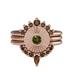Dumanlı kuvars ve peridot 14 ayar rose altın yüzük