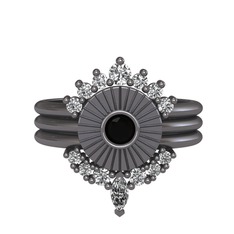 Minimal Tria Cora Yüzük - Swarovski ve siyah zirkon 925 ayar siyah rodyum kaplama gümüş yüzük #17ayy07