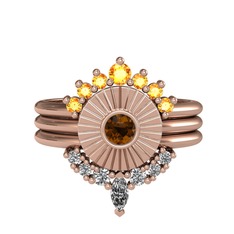 Minimal Tria Cora Yüzük - Sitrin, dumanlı kuvars ve swarovski 8 ayar rose altın yüzük #17lb70g