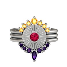 Sitrin, rodolit garnet ve ametist 925 ayar gümüş yüzük