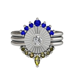 Minimal Tria Cora Yüzük - Lab safir, swarovski ve peridot 14 ayar beyaz altın yüzük #17vce6m