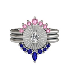 Minimal Tria Cora Yüzük - Pembe kuvars, swarovski ve lab safir 925 ayar gümüş yüzük #17z14v6