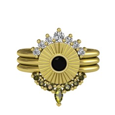 Minimal Tria Cora Yüzük - Swarovski, siyah zirkon ve peridot 8 ayar altın yüzük #1857ad8