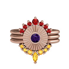 Minimal Tria Cora Yüzük - Garnet, ametist ve sitrin 925 ayar rose altın kaplama gümüş yüzük #186ewhd