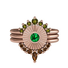 Peridot, yeşil kuvars ve dumanlı kuvars 18 ayar rose altın yüzük