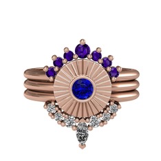 Minimal Tria Cora Yüzük - Ametist, lab safir ve swarovski 18 ayar rose altın yüzük #18r15it