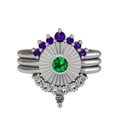 Minimal Tria Cora Yüzük - Ametist, yeşil kuvars ve swarovski 925 ayar gümüş yüzük #18ti8d7