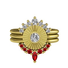 Minimal Tria Cora Yüzük - Swarovski, beyaz zirkon ve garnet 14 ayar altın yüzük #18uiiz1