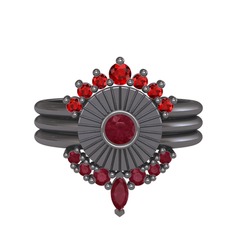 Minimal Tria Cora Yüzük - Garnet ve kök yakut 925 ayar siyah rodyum kaplama gümüş yüzük #18yelcv
