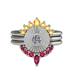 Minimal Tria Cora Yüzük - Sitrin, pırlanta ve rodolit garnet 925 ayar gümüş yüzük (0.16 karat) #19bbmvr