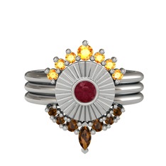 Minimal Tria Cora Yüzük - Sitrin, kök yakut ve dumanlı kuvars 925 ayar gümüş yüzük #19bbr1i