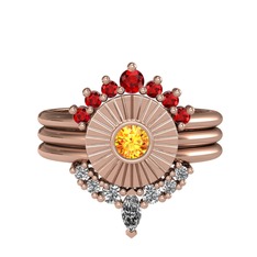 Minimal Tria Cora Yüzük - Garnet, sitrin ve beyaz zirkon 14 ayar rose altın yüzük #19g27vw