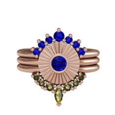 Minimal Tria Cora Yüzük - Lab safir ve peridot 14 ayar rose altın yüzük #19issxo