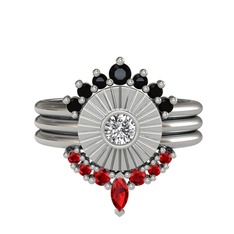 Siyah zirkon, beyaz zirkon ve garnet 925 ayar gümüş yüzük
