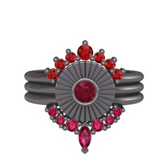 Minimal Tria Cora Yüzük - Garnet, kök yakut ve rodolit garnet 925 ayar siyah rodyum kaplama gümüş yüzük #19lmh2w