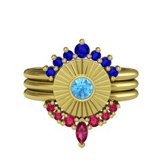 Lab safir, akuamarin ve rodolit garnet 8 ayar altın yüzük