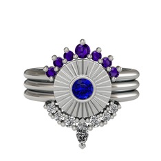 Minimal Tria Cora Yüzük - Ametist, lab safir ve swarovski 14 ayar beyaz altın yüzük #1a3kvu4