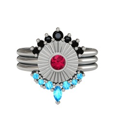 Minimal Tria Cora Yüzük - Siyah zirkon, rodolit garnet ve akuamarin 925 ayar gümüş yüzük #1abqk1p