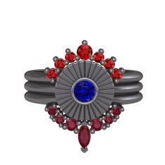 Minimal Tria Cora Yüzük - Garnet, lab safir ve kök yakut 925 ayar siyah rodyum kaplama gümüş yüzük #1ajdfpt