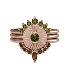 Peridot ve dumanlı kuvars 18 ayar rose altın yüzük