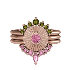Minimal Tria Cora Yüzük - Peridot ve pembe kuvars 925 ayar rose altın kaplama gümüş yüzük #1bauquk