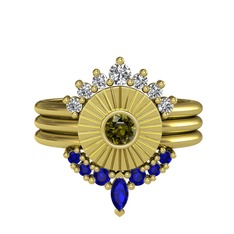 Minimal Tria Cora Yüzük - Swarovski, peridot ve lab safir 8 ayar altın yüzük #1bgdumm