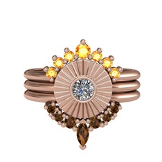 Minimal Tria Cora Yüzük - Sitrin, pırlanta ve dumanlı kuvars 18 ayar rose altın yüzük (0.16 karat) #1bk54zu