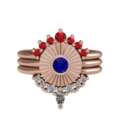 Garnet, lab safir ve swarovski 8 ayar rose altın yüzük