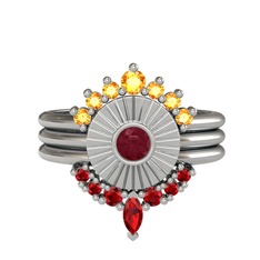 Minimal Tria Cora Yüzük - Sitrin, kök yakut ve garnet 18 ayar beyaz altın yüzük #1bqvuom