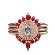 Garnet ve pırlanta 18 ayar rose altın yüzük (0.16 karat)